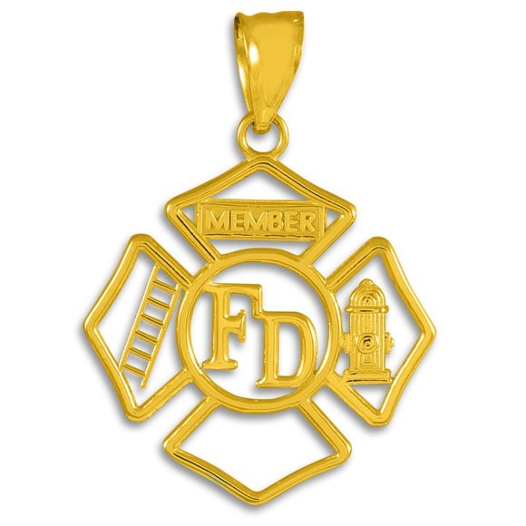 14k Gold Fire Department Firefighter Badge Pendant